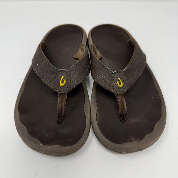 OluKai ‘Ohana Flip Flops Women’s Size 8 – Dark Brown Java Leather Thong Sandals - Picture 2 of 7